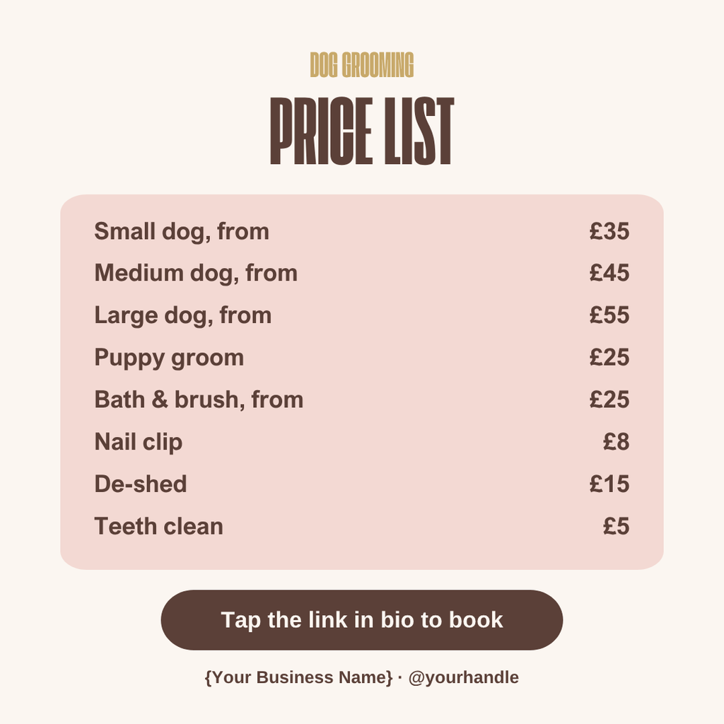 Dog grooming square price menu image template