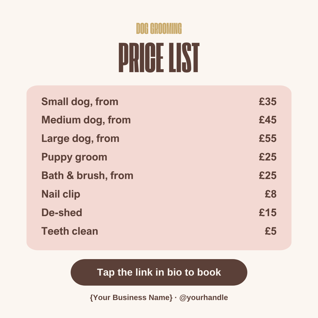Dog grooming square price menu image template