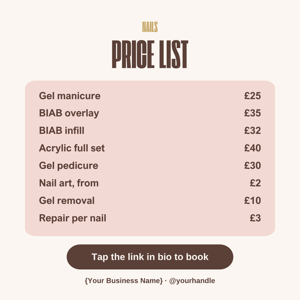 Nail square price menu image template