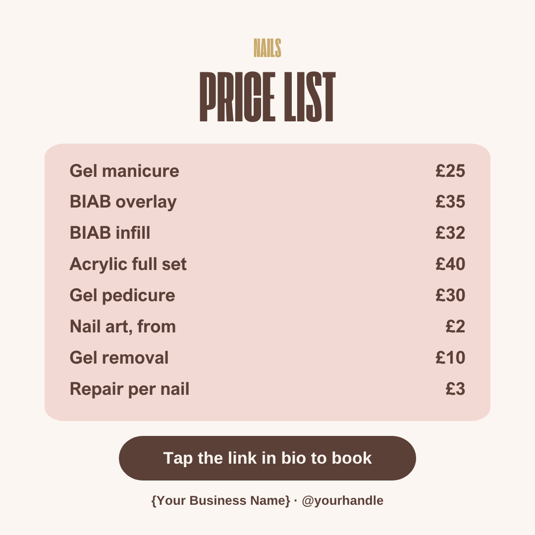 Nail square price menu image template