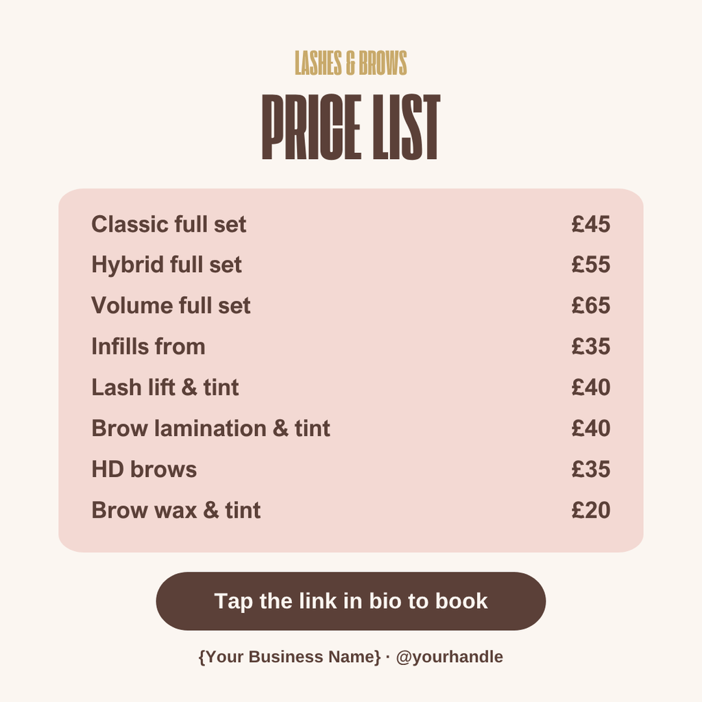 Square price list image for booking pages