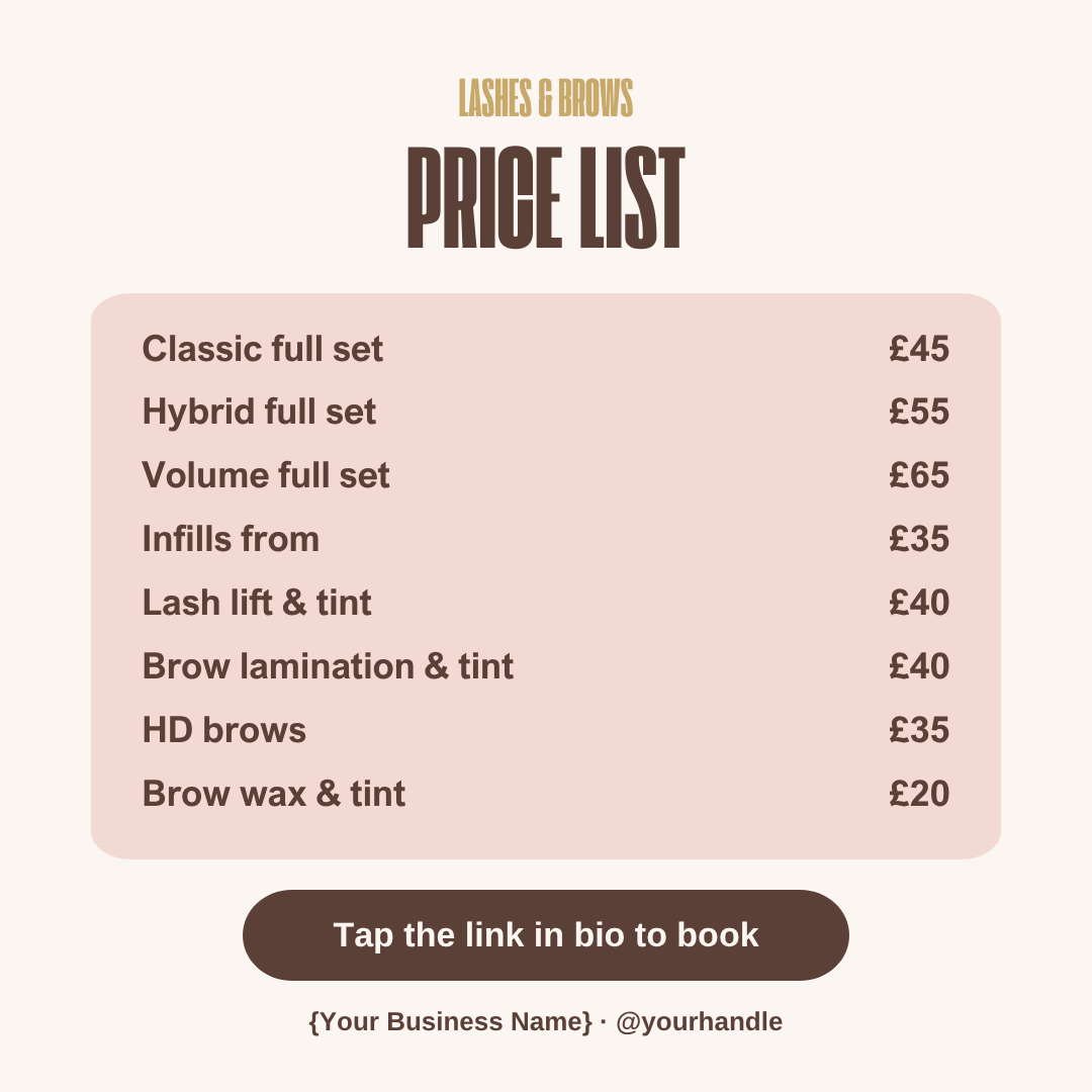 Square price list image for booking pages