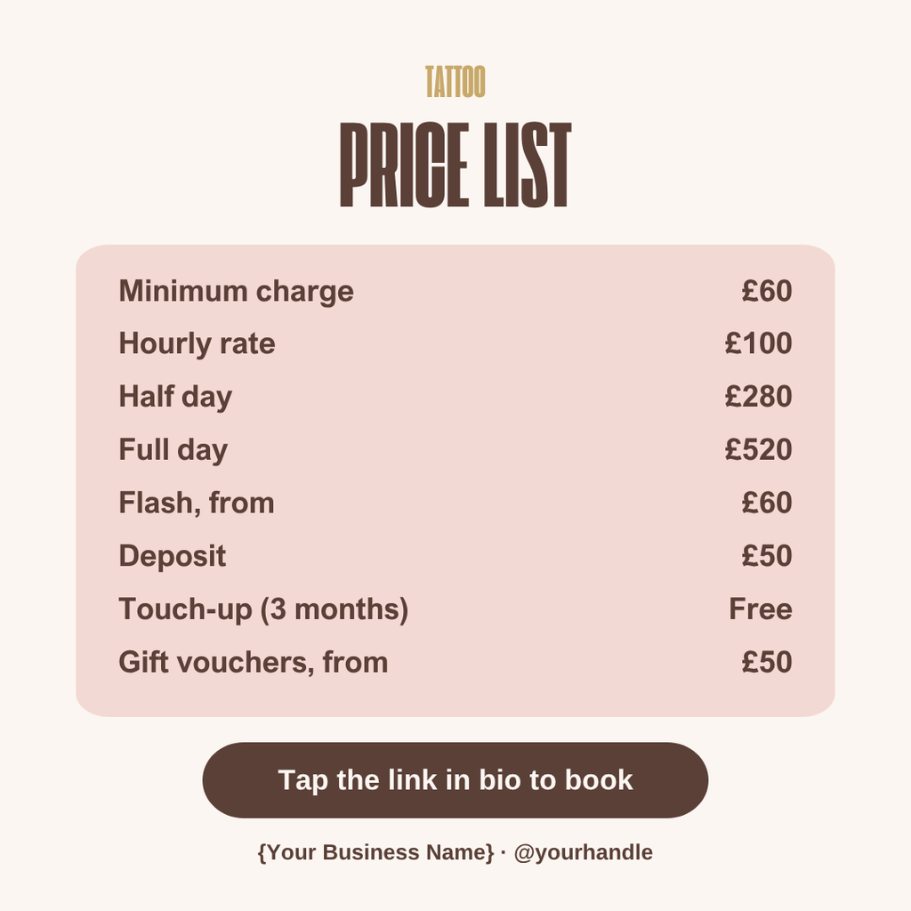 Tattoo square price menu image template