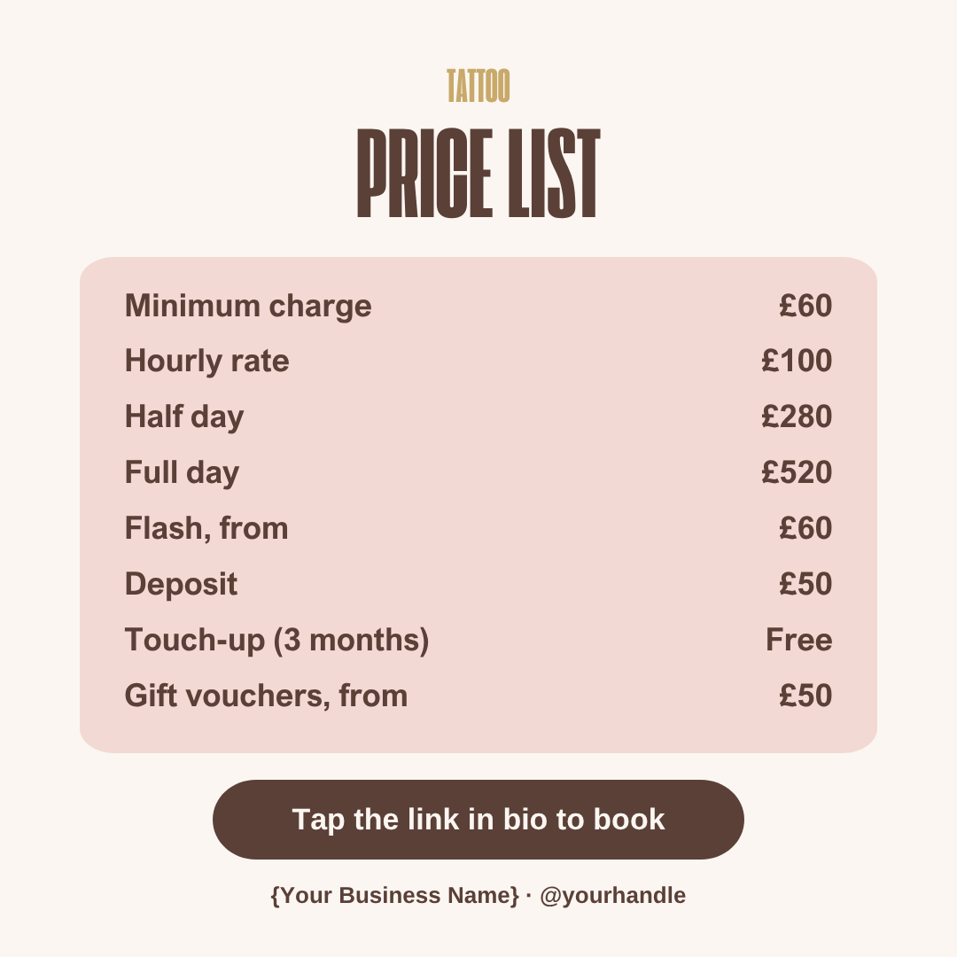 Tattoo square price menu image template