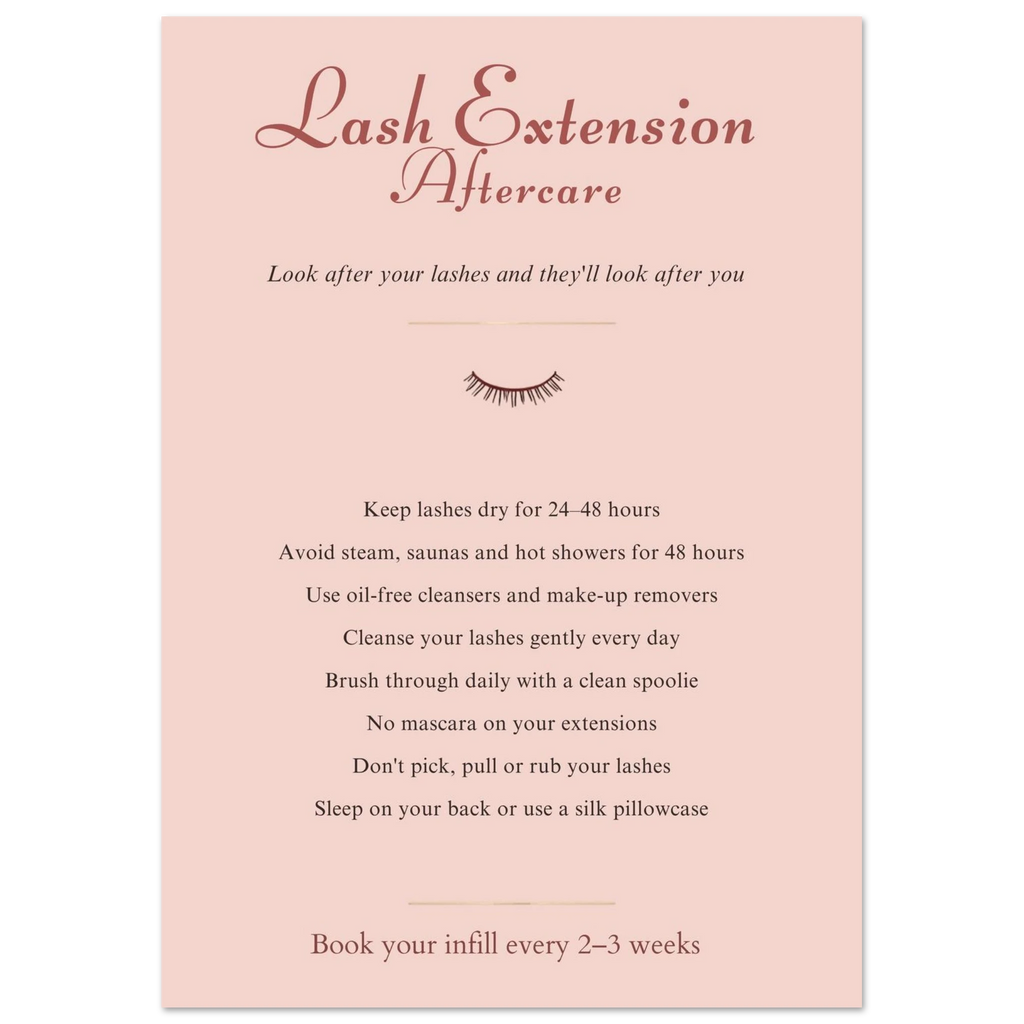 Lash extension aftercare poster artwork, A3