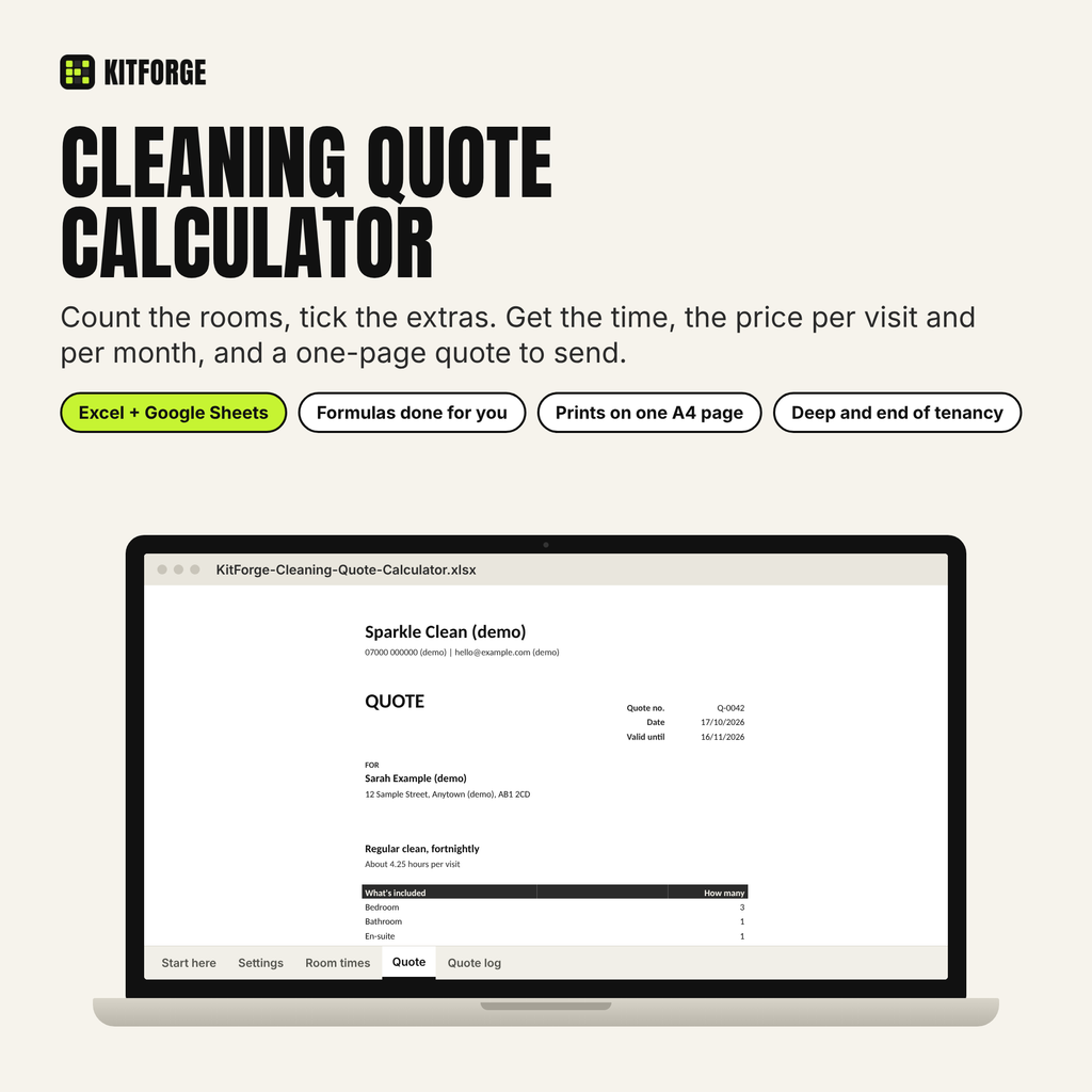Cleaning Quote Calculator spreadsheet cover