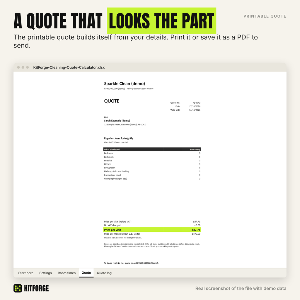 Printable one-page cleaning quote