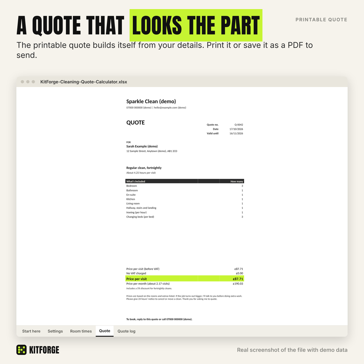 Printable one-page cleaning quote