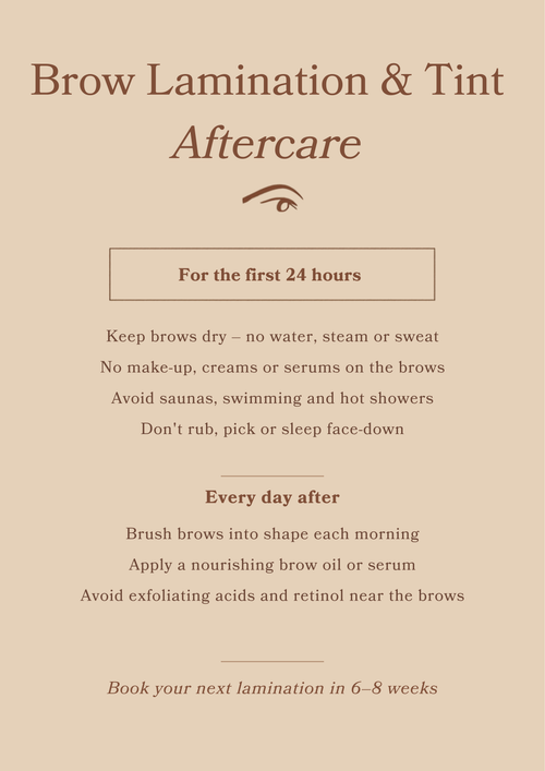 Brow lamination and tint aftercare poster artwork