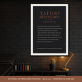 Tattoo aftercare poster framed in a tattoo studio