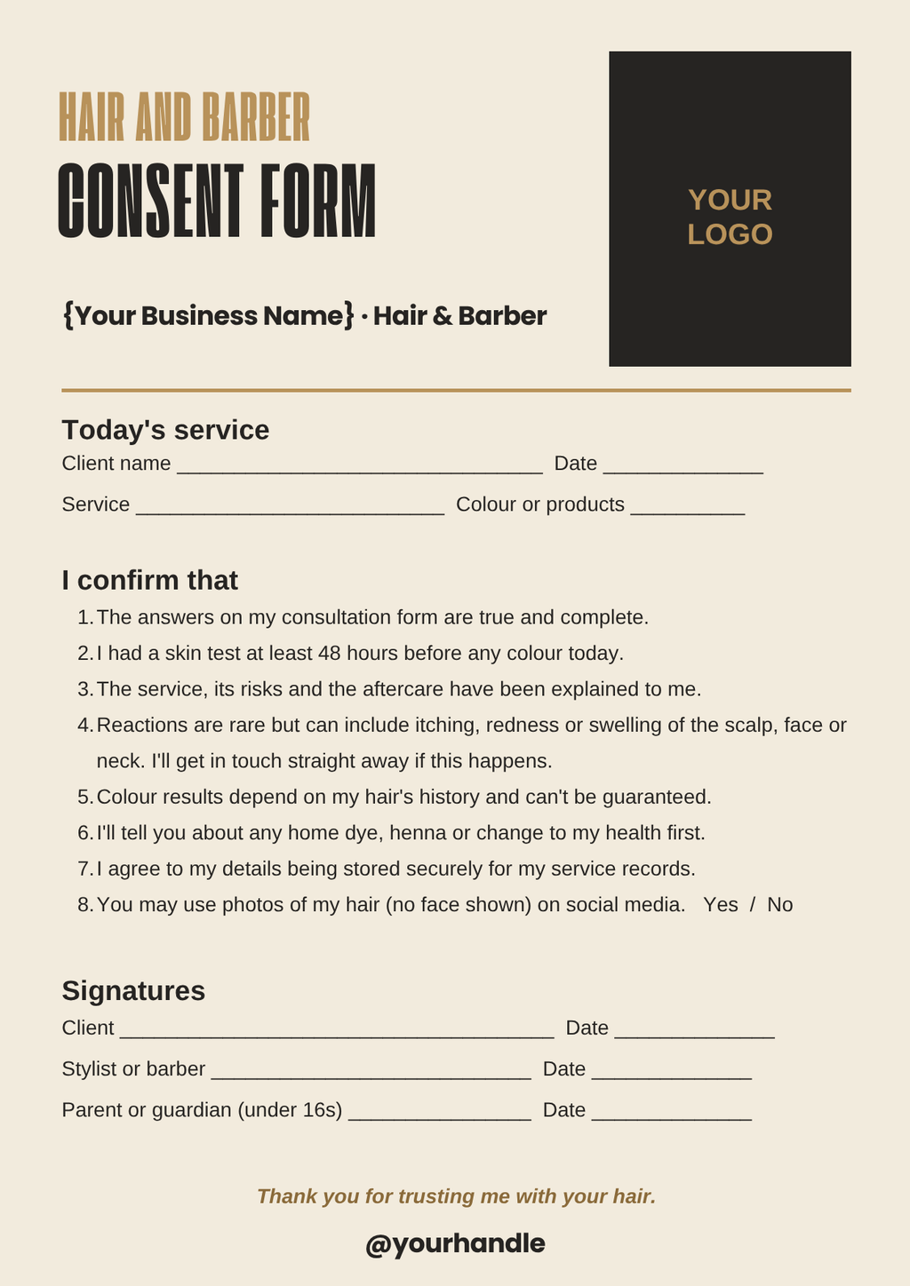 Hair and barber consent form template