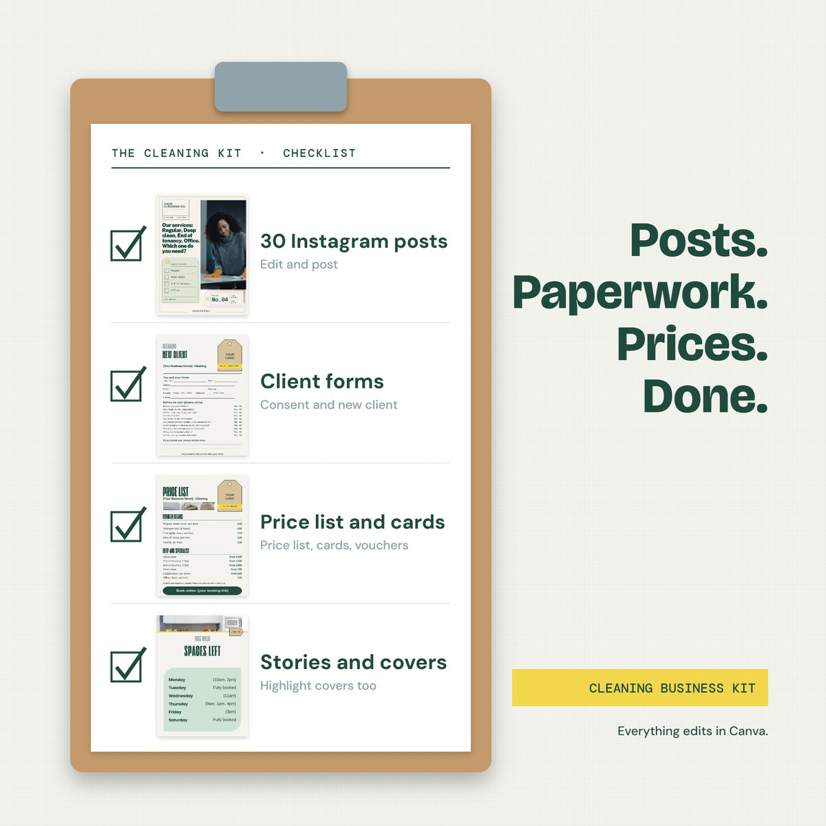 Cleaning Business Kit: posts, forms, price list and stories