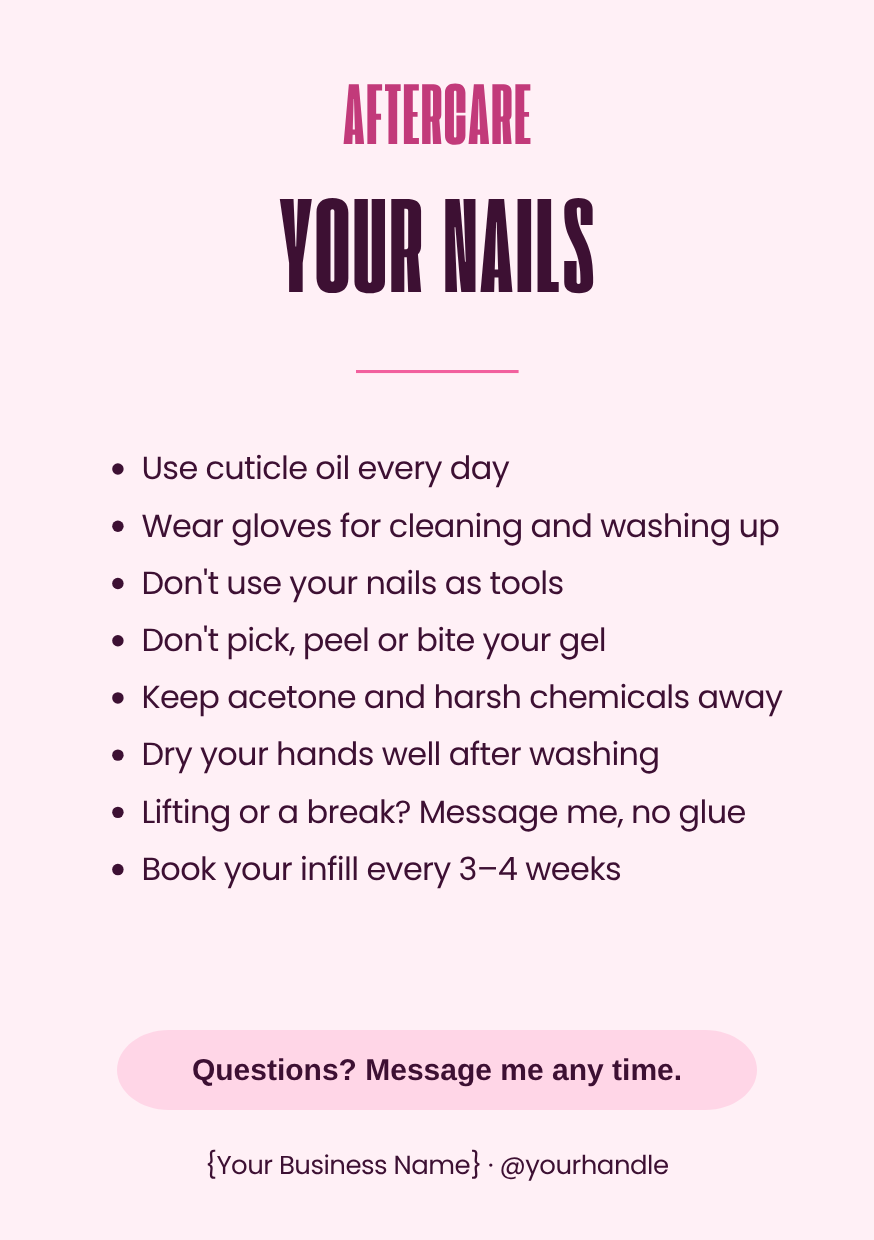 Gel nail aftercare card template, A6