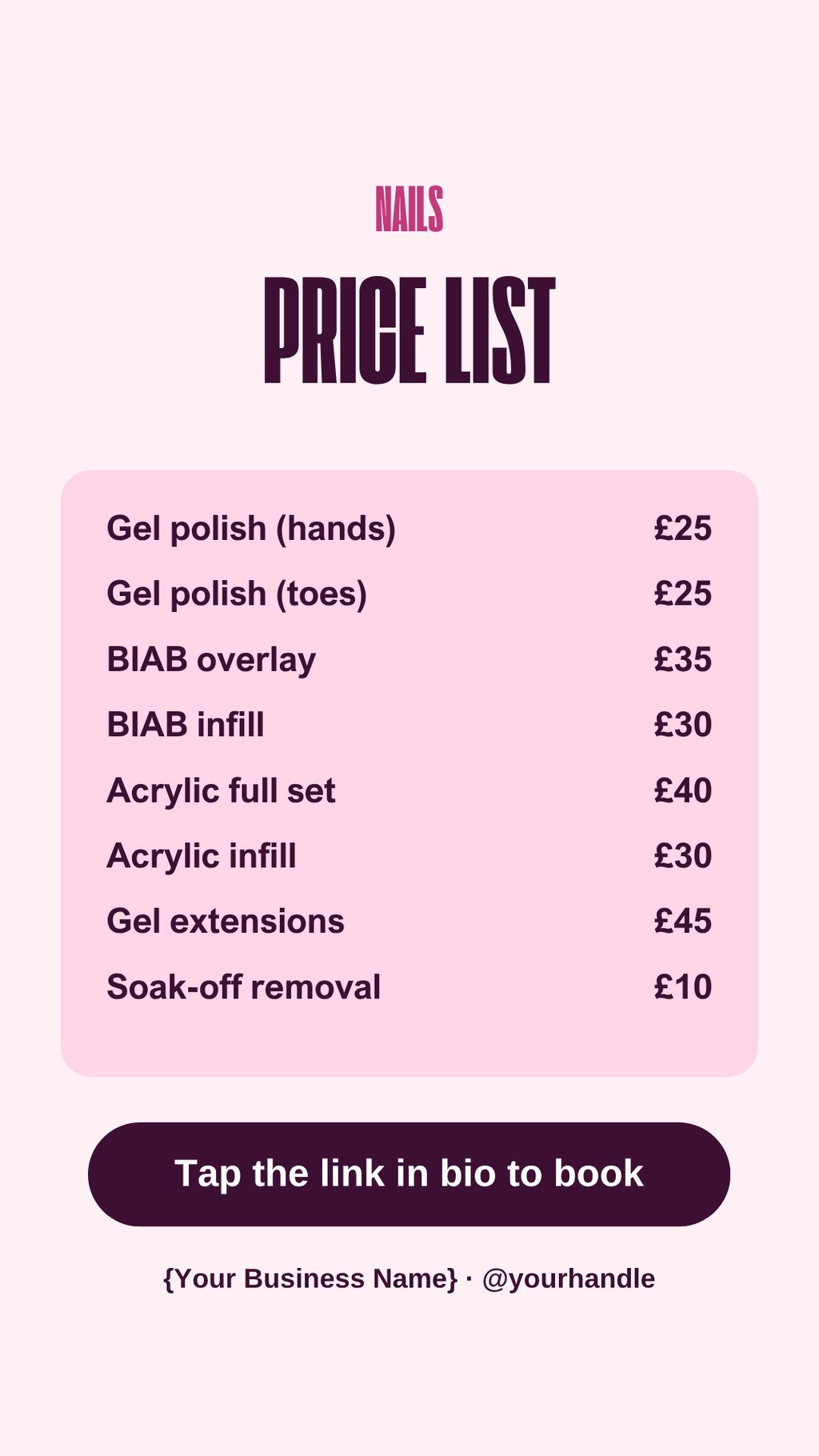 Nail tech price list Instagram Story template