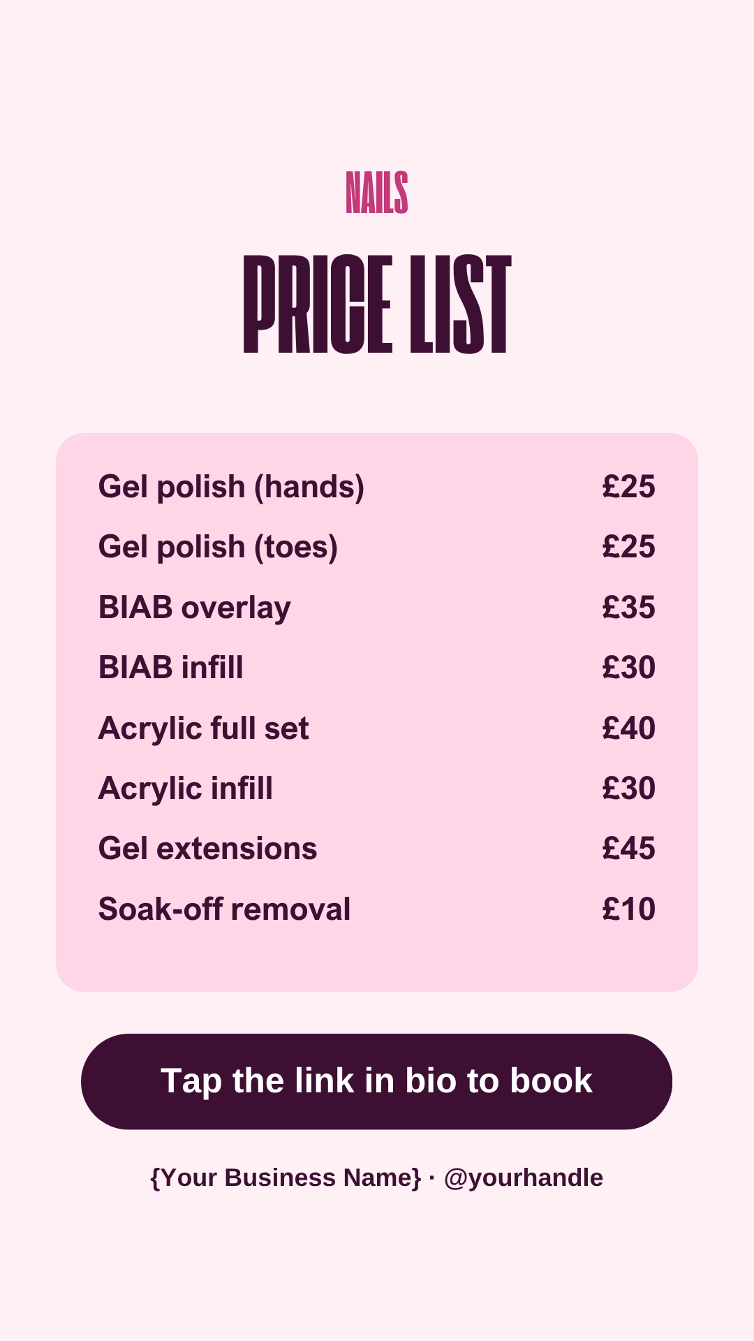 Nail tech price list Instagram Story template
