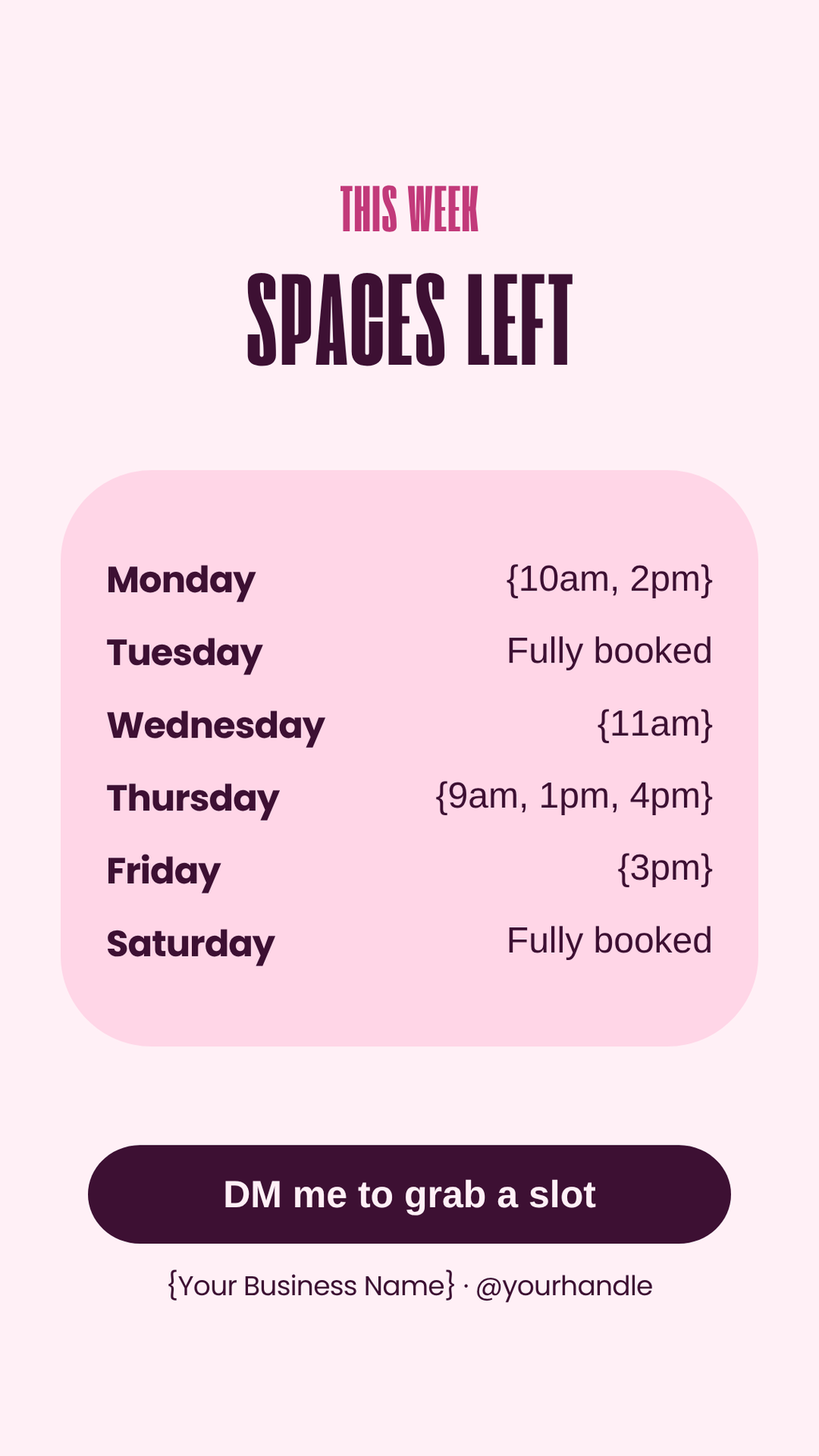 Spaces left this week Instagram Story template for nail techs