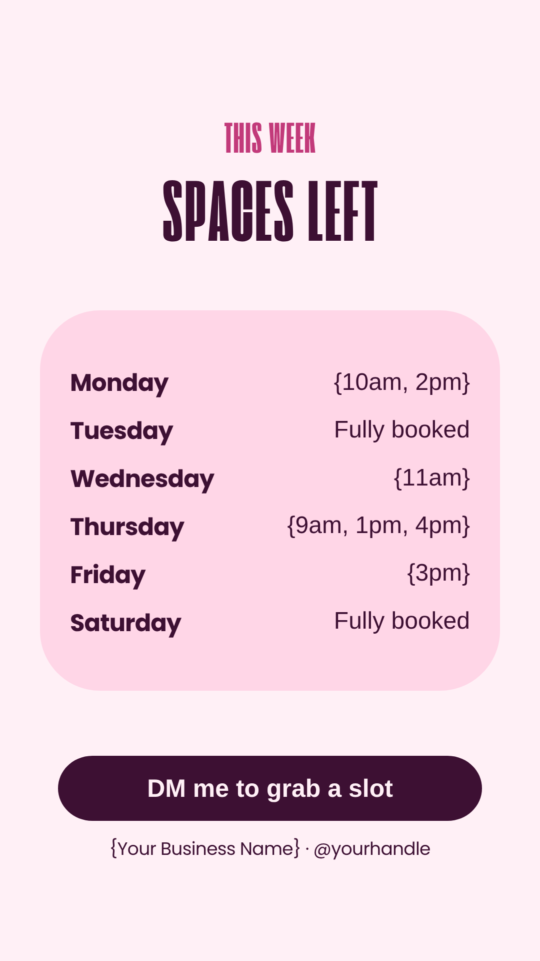 Spaces left this week Instagram Story template for nail techs