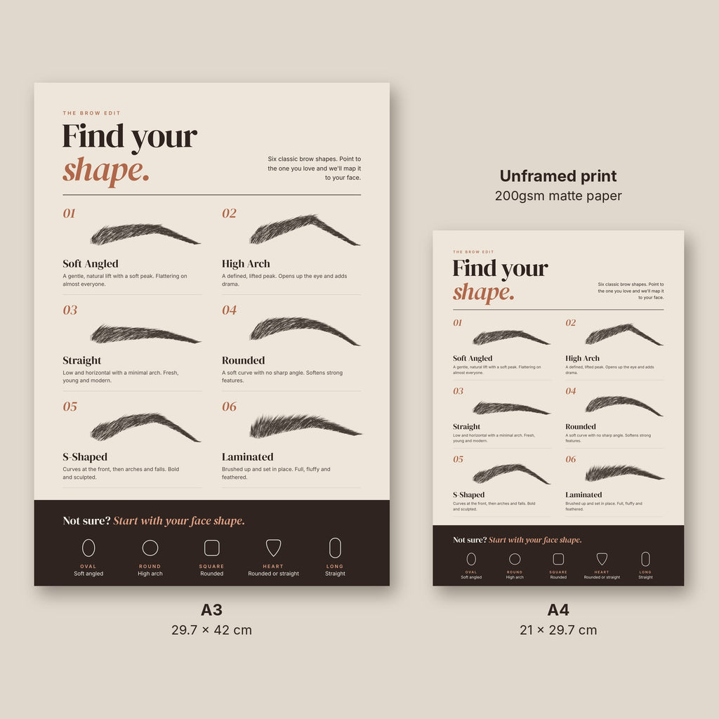 Brow shapes chart poster in A3 and A4 sizes