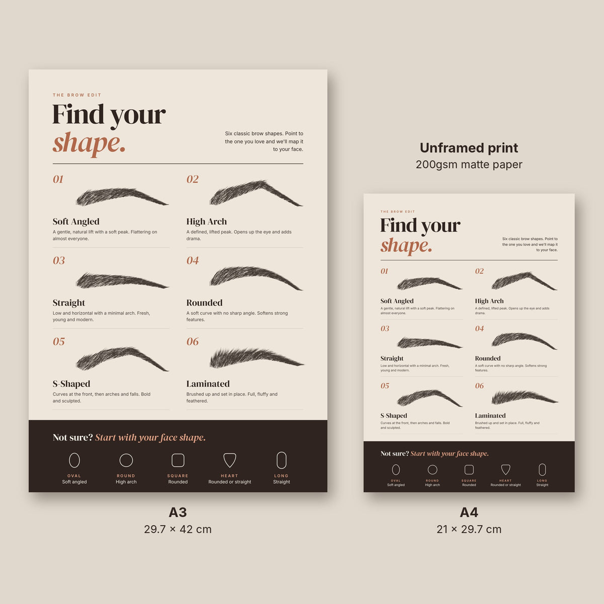 Brow shapes chart poster in A3 and A4 sizes