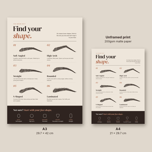 Brow shapes chart poster in A3 and A4 sizes
