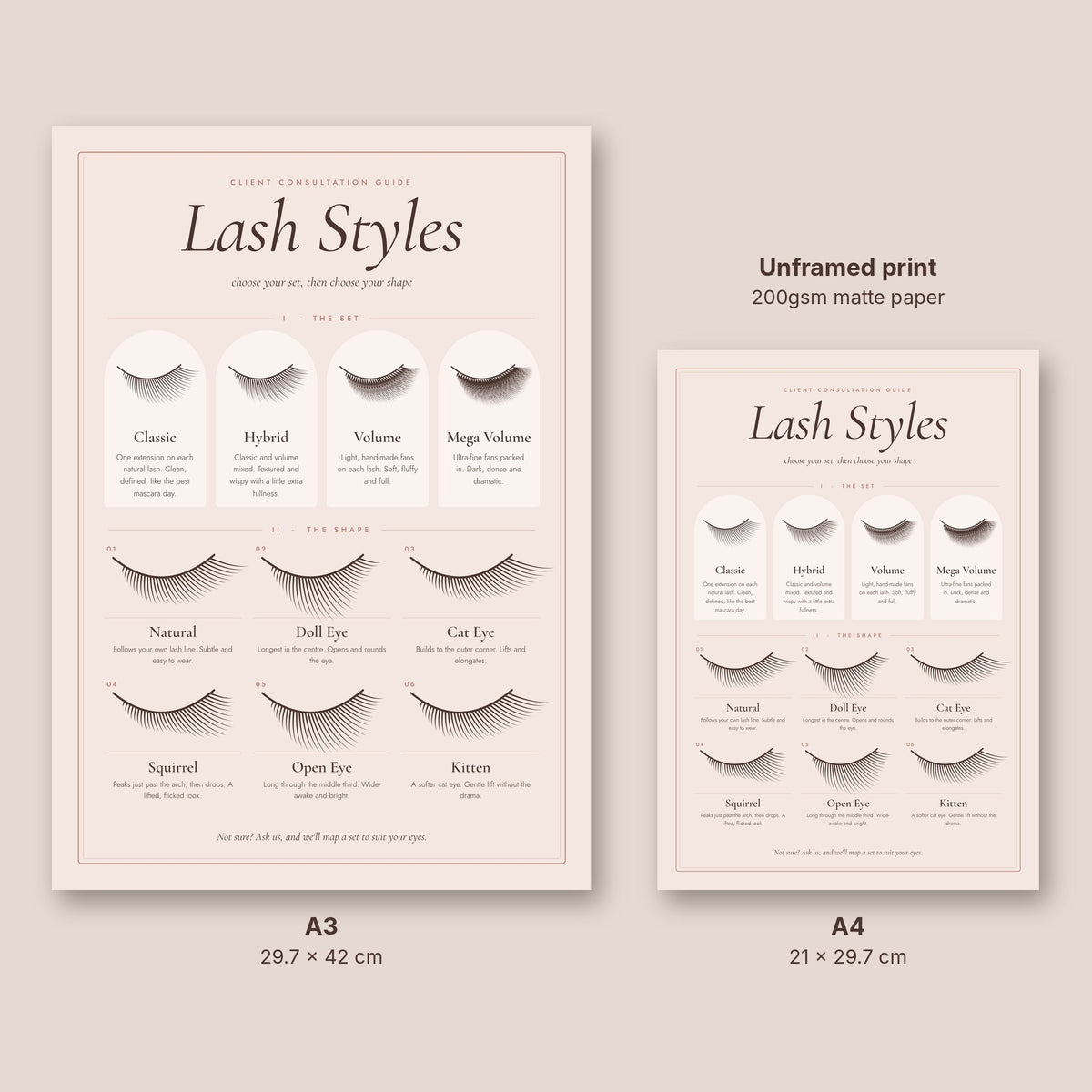 Lash styles chart poster in A3 and A4 sizes