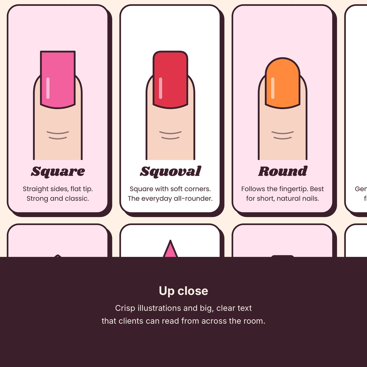 Nail shapes chart poster close-up detail
