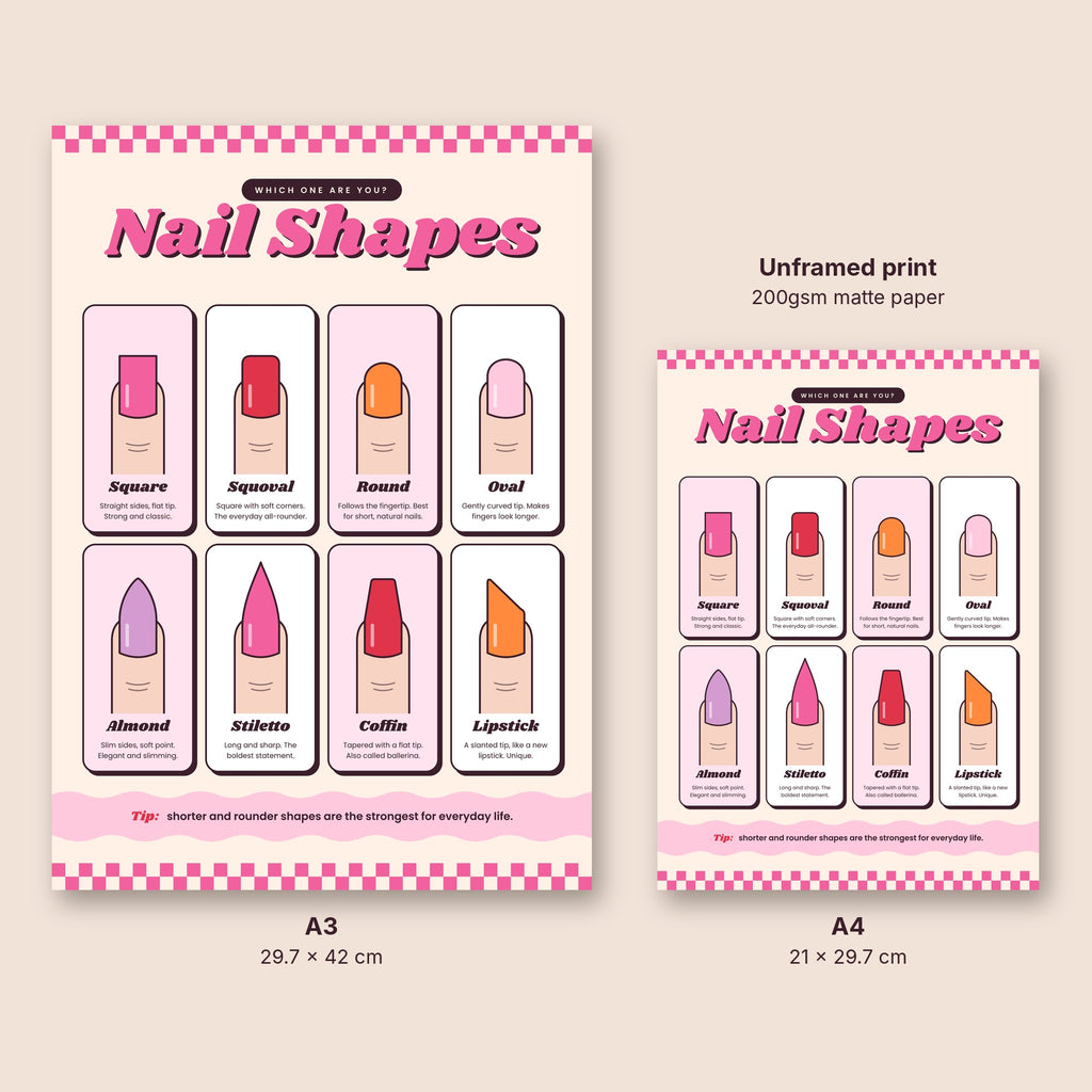 Nail shapes chart poster in A3 and A4 sizes