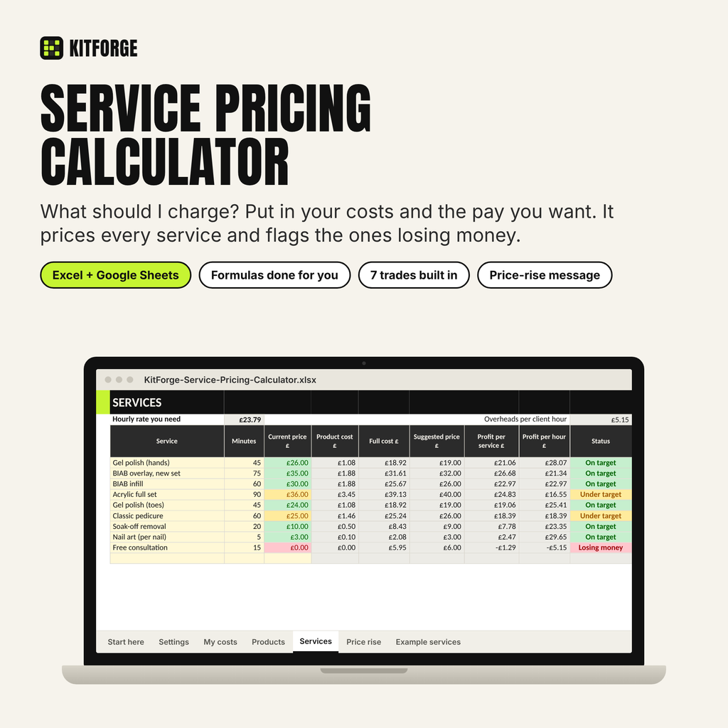 Service Pricing Calculator spreadsheet cover