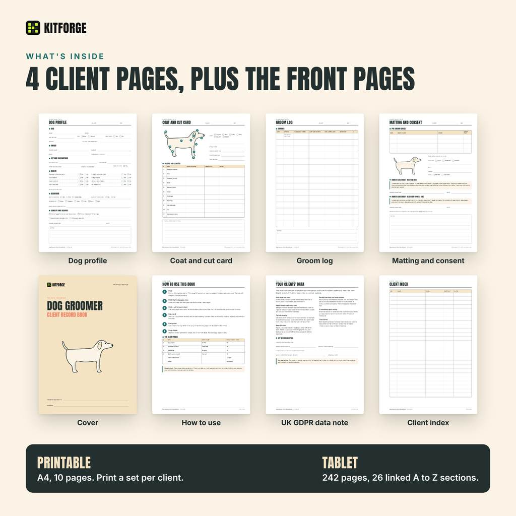 KitForge Dog Groomer inside pages