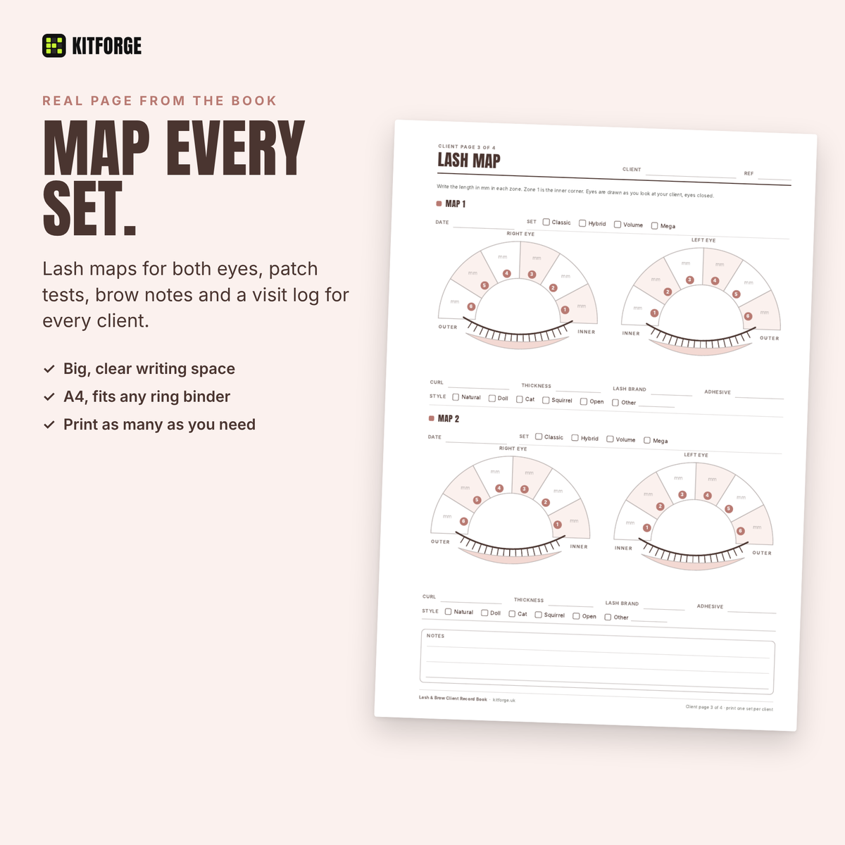 KitForge Lash and Brow client record page