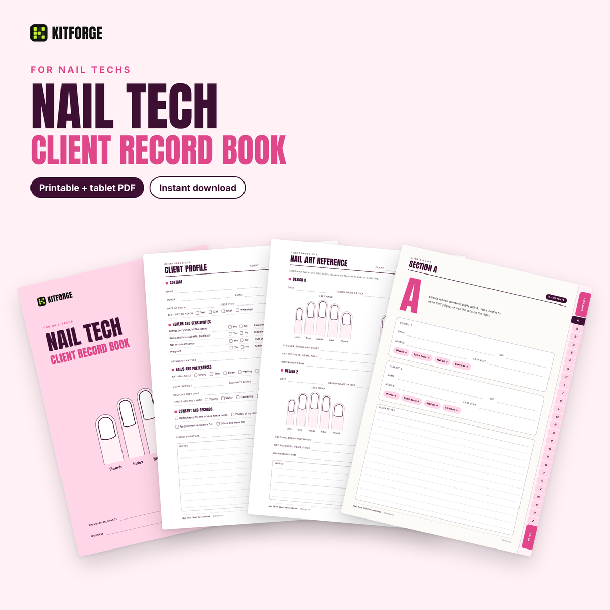 KitForge Nail Tech client record book cover