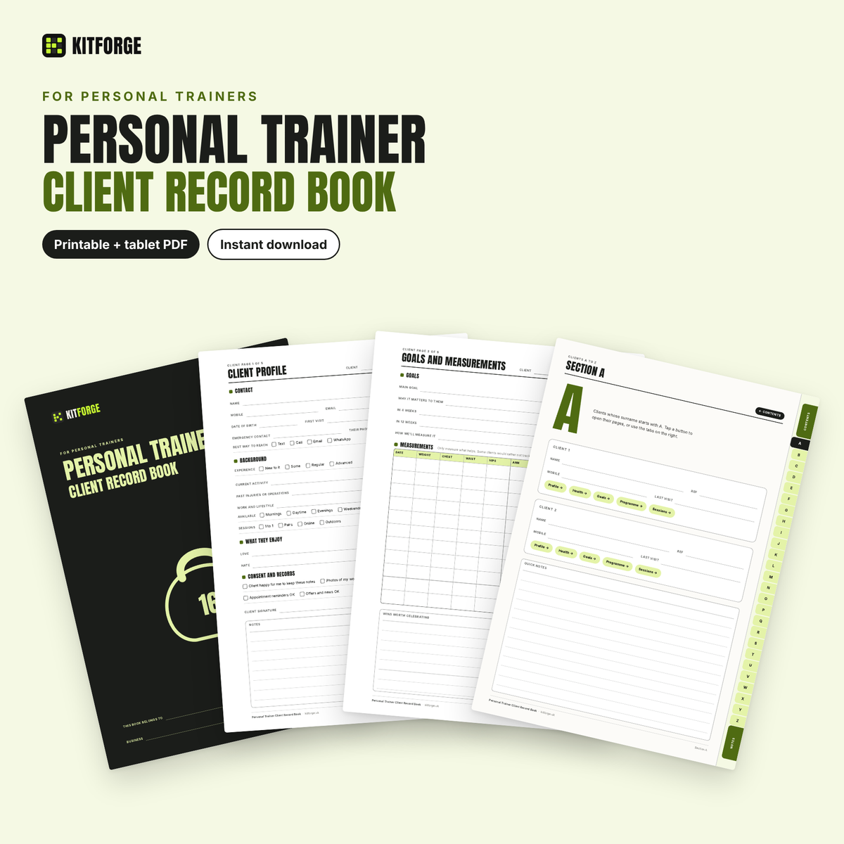 KitForge Personal Trainer client record book cover