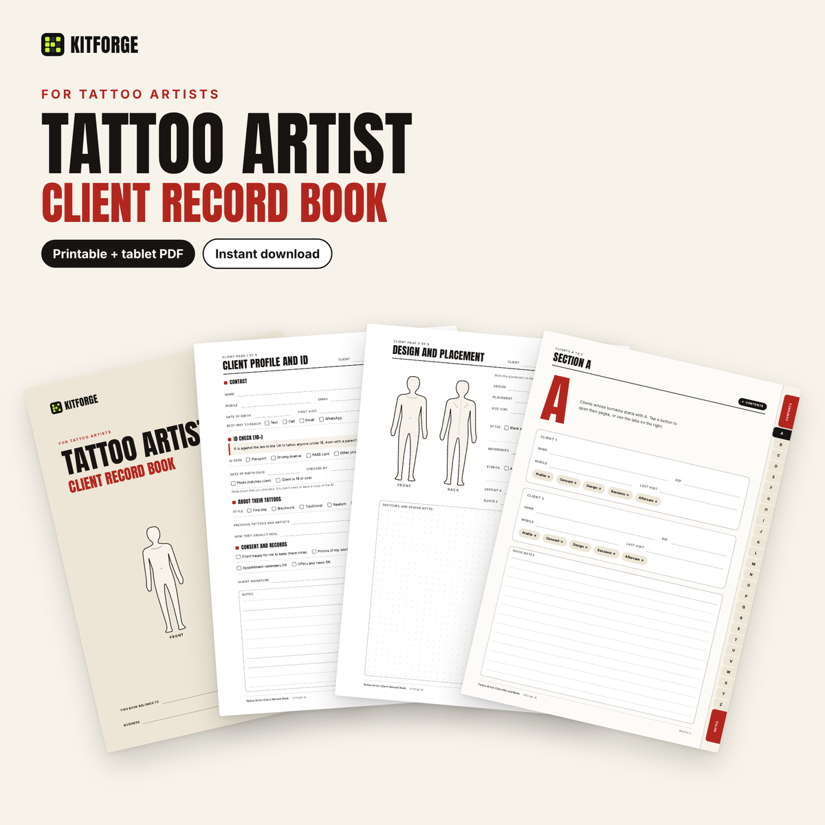 KitForge Tattoo Artist client record book cover