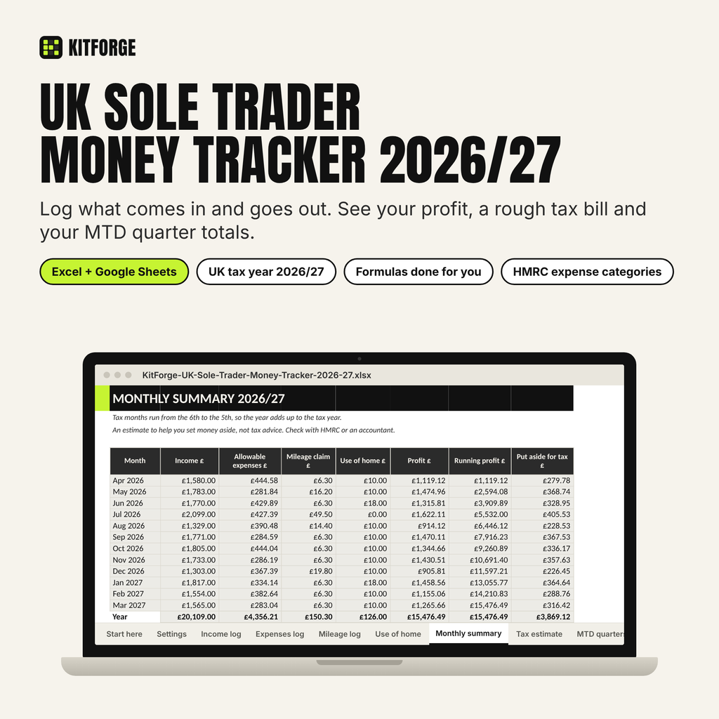 UK Sole Trader Money Tracker 2026/27 spreadsheet cover