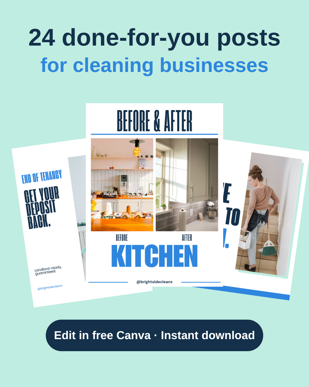 Full Kit: Cleaning Business pack, 24 done-for-you posts shown filled in