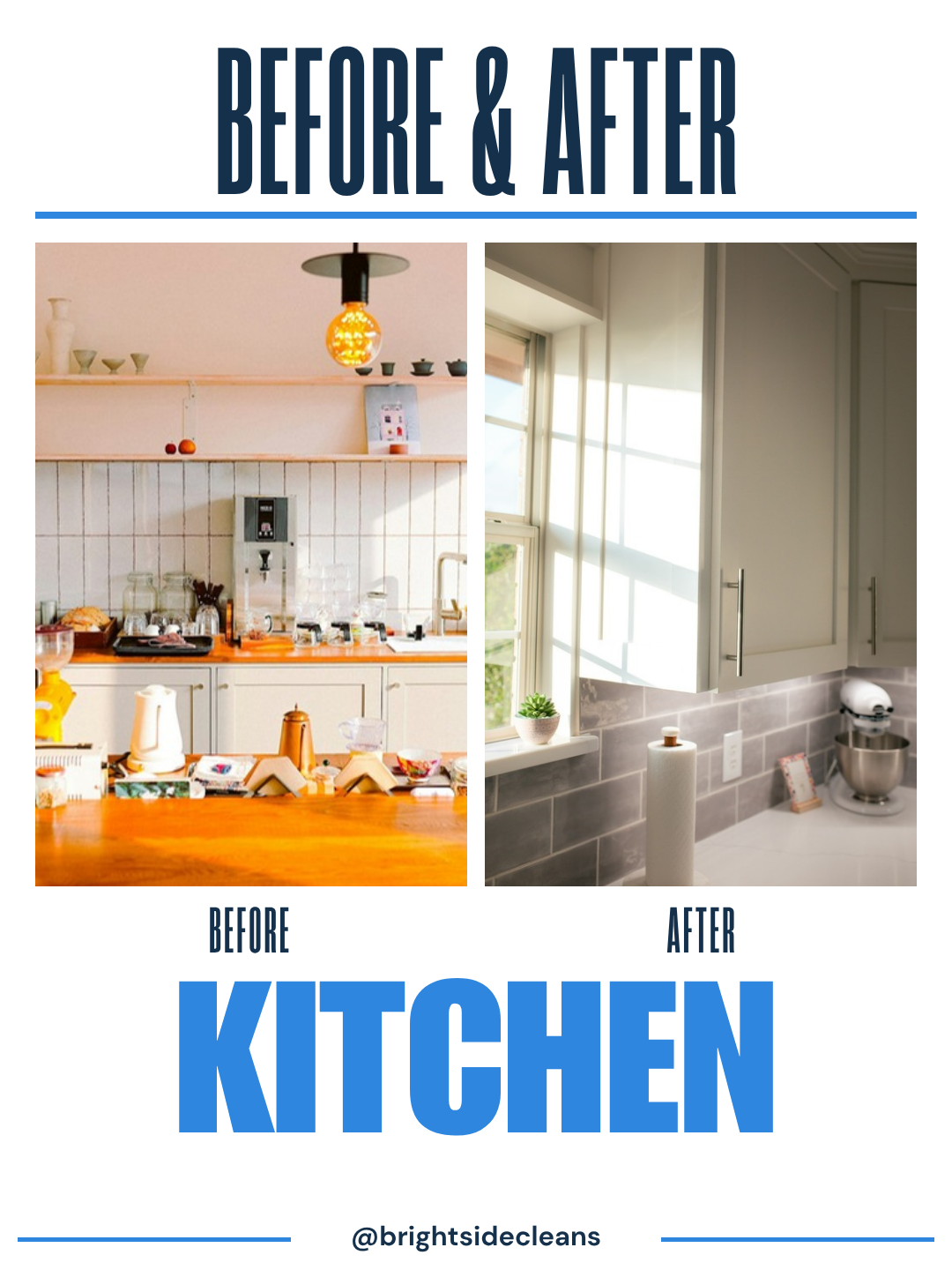 Example cleaning business Instagram post: before and after kitchen clean