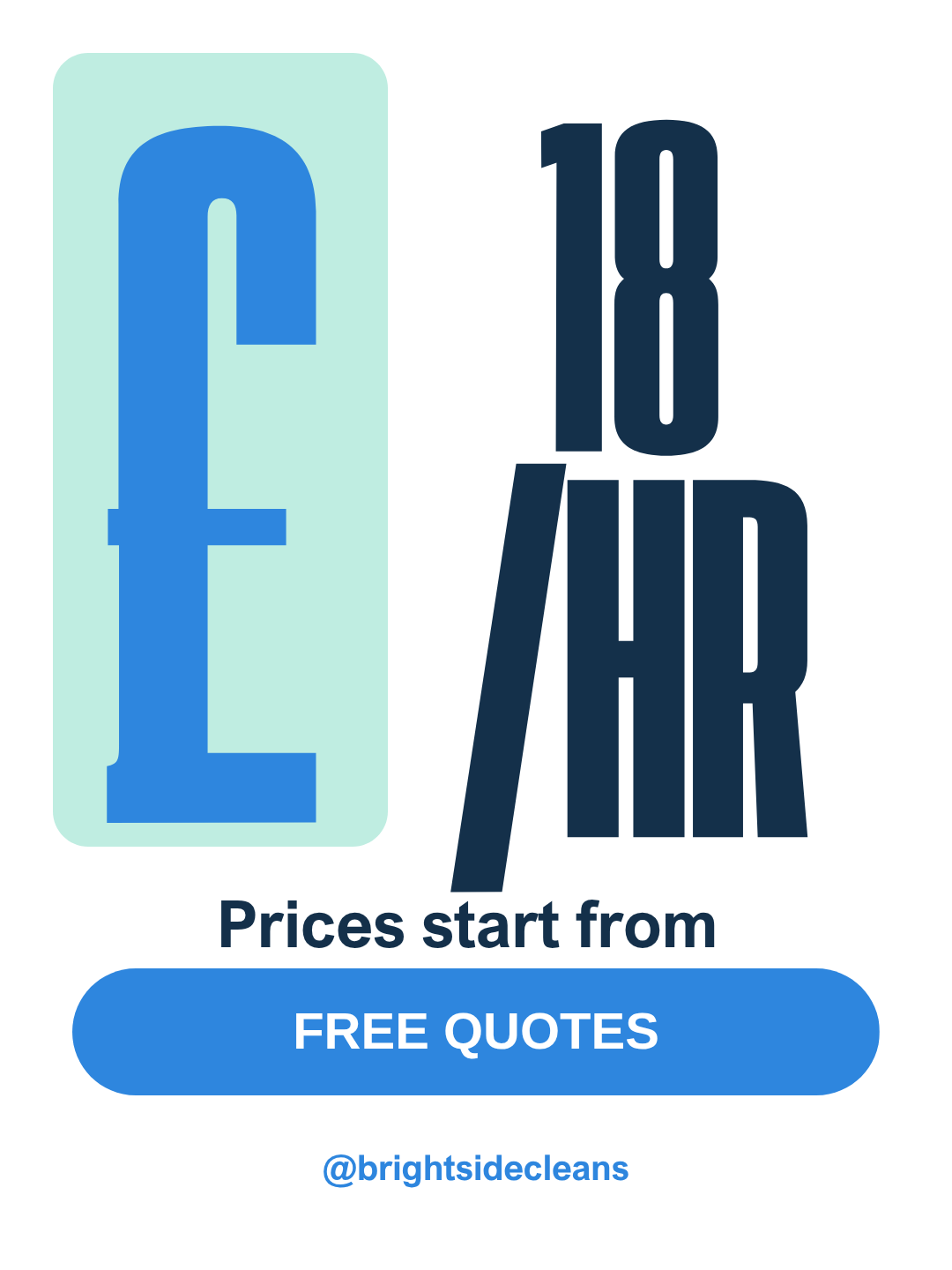 Example cleaning business Instagram post: prices from £18 per hour, free quotes